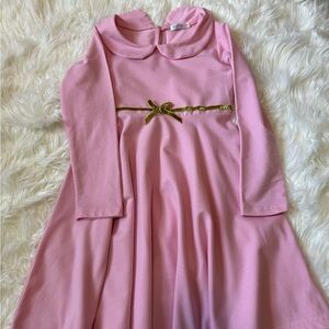 Pink Long Sleeve Dress with Gold Bow